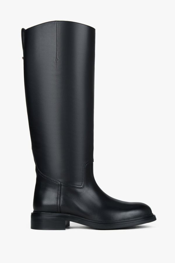 Black women’s leather knee-high boots with a wide shaft Estro ER00118022.