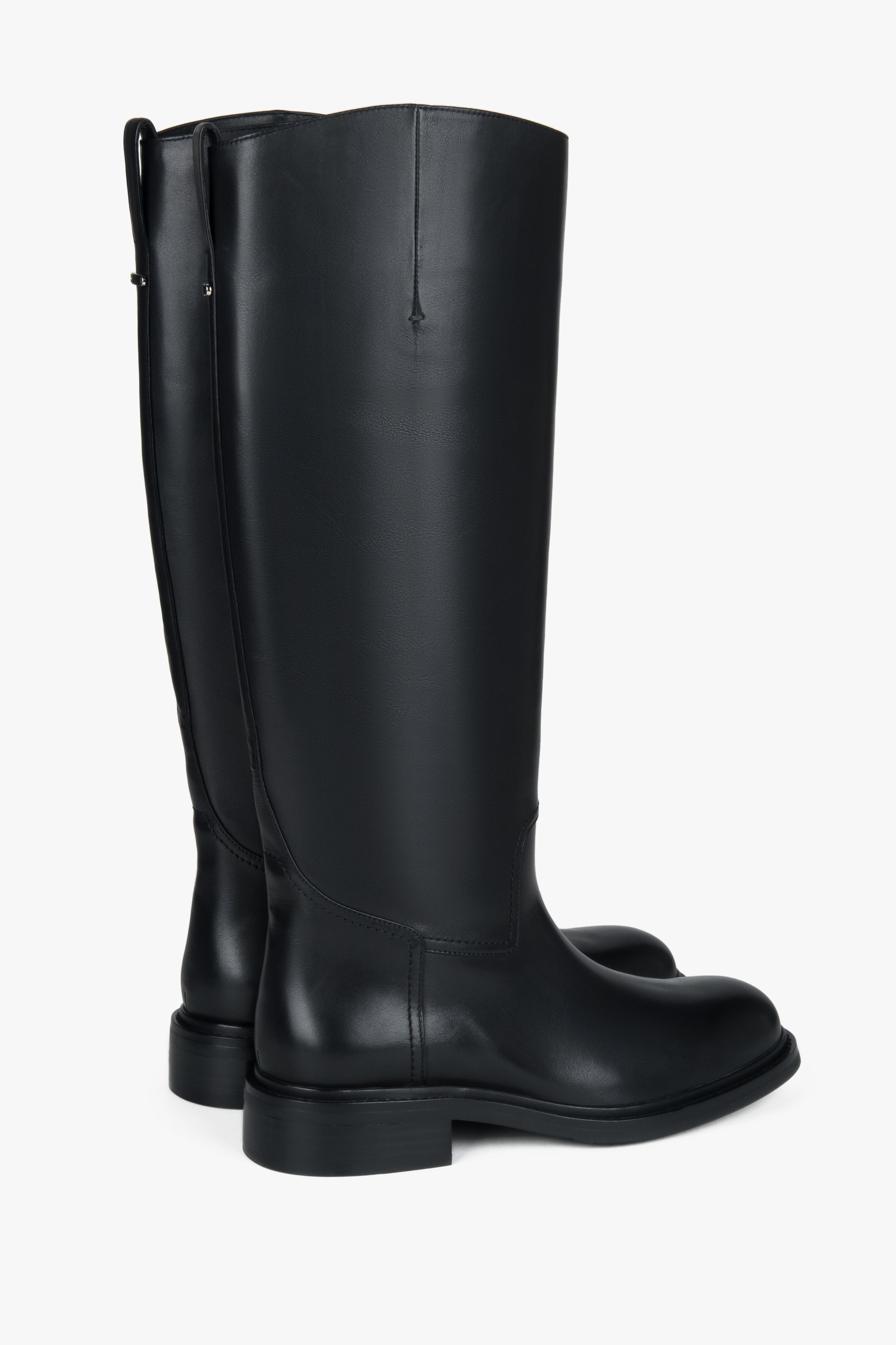Black women’s leather knee-high boots with a wide shaft Estro.