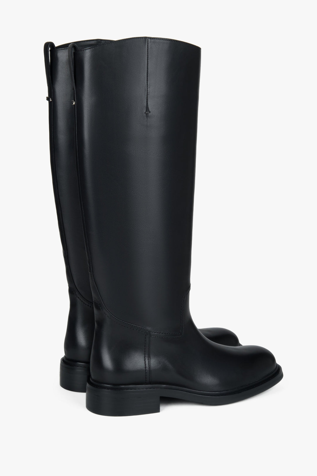 Black women’s leather knee-high boots with a wide shaft Estro.