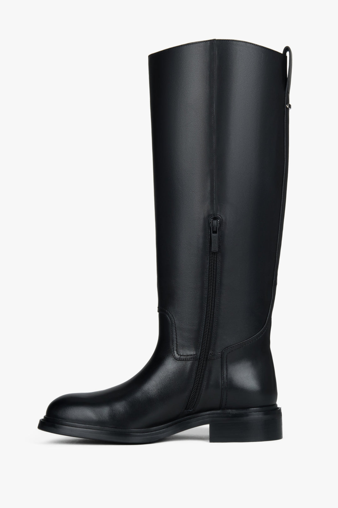 Black women’s leather knee-high boots with a wide shaft Estro.