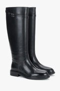 Women's Black Leather Knee-High Riding Boots with Buckle Estro ER00120769.