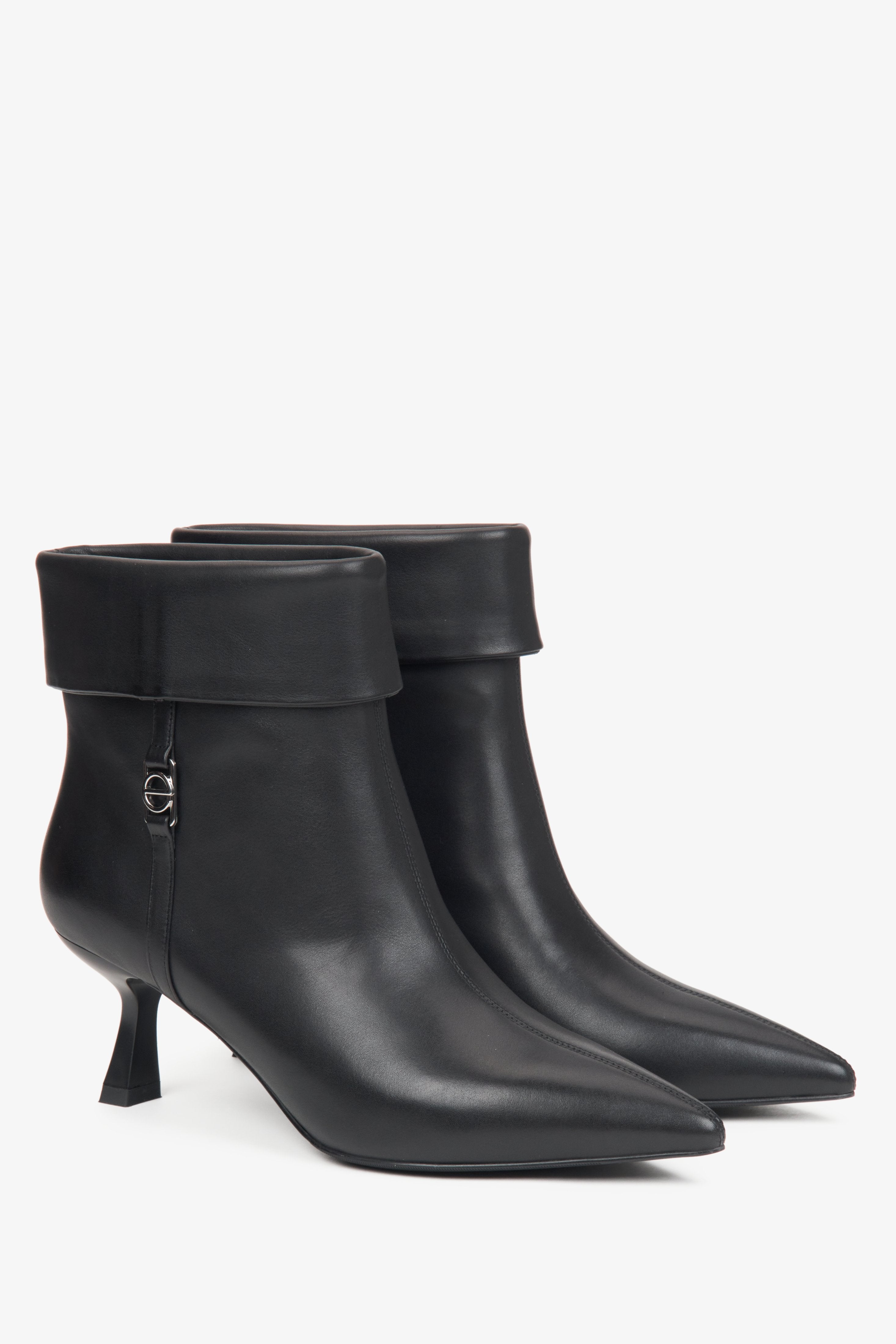 Women's black ankle boots by Estro, crafted from leather with a low heel.