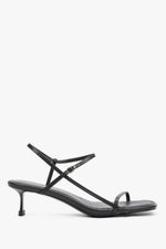 Women’s Black Leather Low-Heeled Sandals with Thin Straps Estro ER00119858.