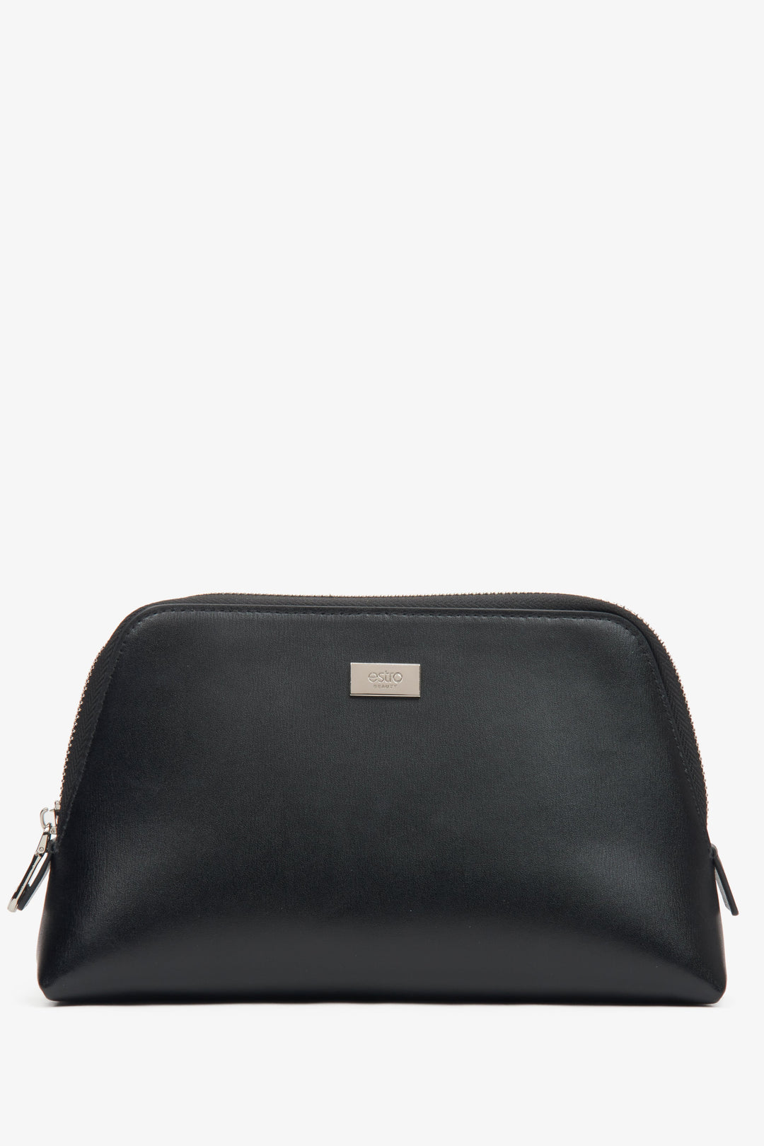 Women's black leather makeup bag by Estro.