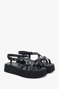 Women’s Black Leather Platform Sandals with Crossed Straps Estro ER00115129.