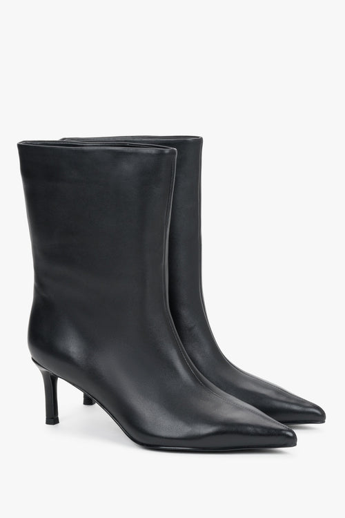 Estro - women's black leather pointed-toe stiletto ankle boots.