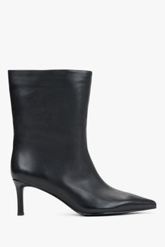 Women's black genuine leather pointed-toe stiletto ankle boots Estro.