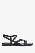 Women’s Black Leather Sandals with Elastic Straps and Flat Sole Estro ER00119300.