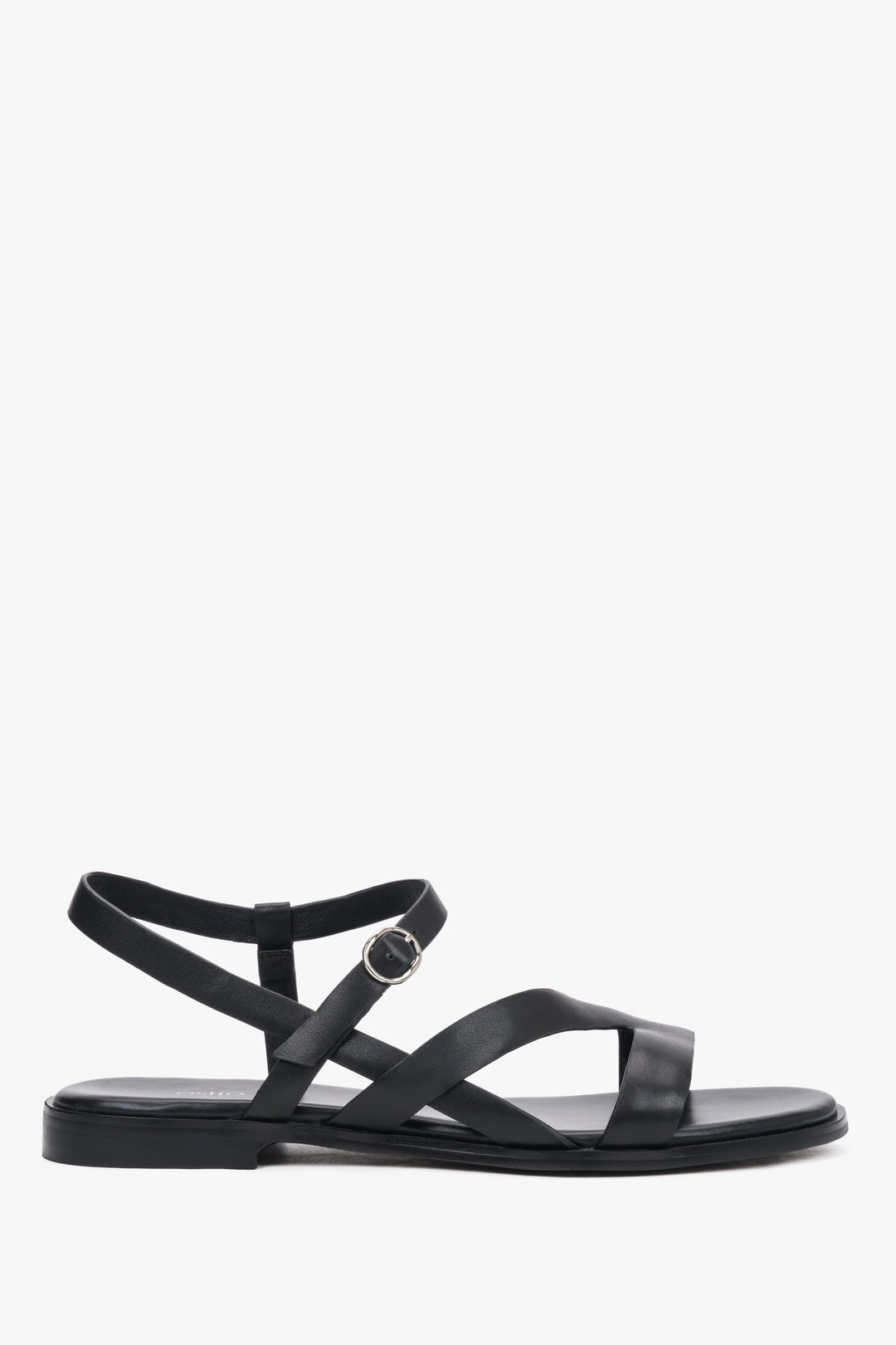 Women’s Black Leather Sandals with Elastic Straps and Flat Sole Estro ER00119300.