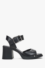 Women’s Black Leather Sandals With Stable Block Heel and Thick Straps Estro ER00119764.