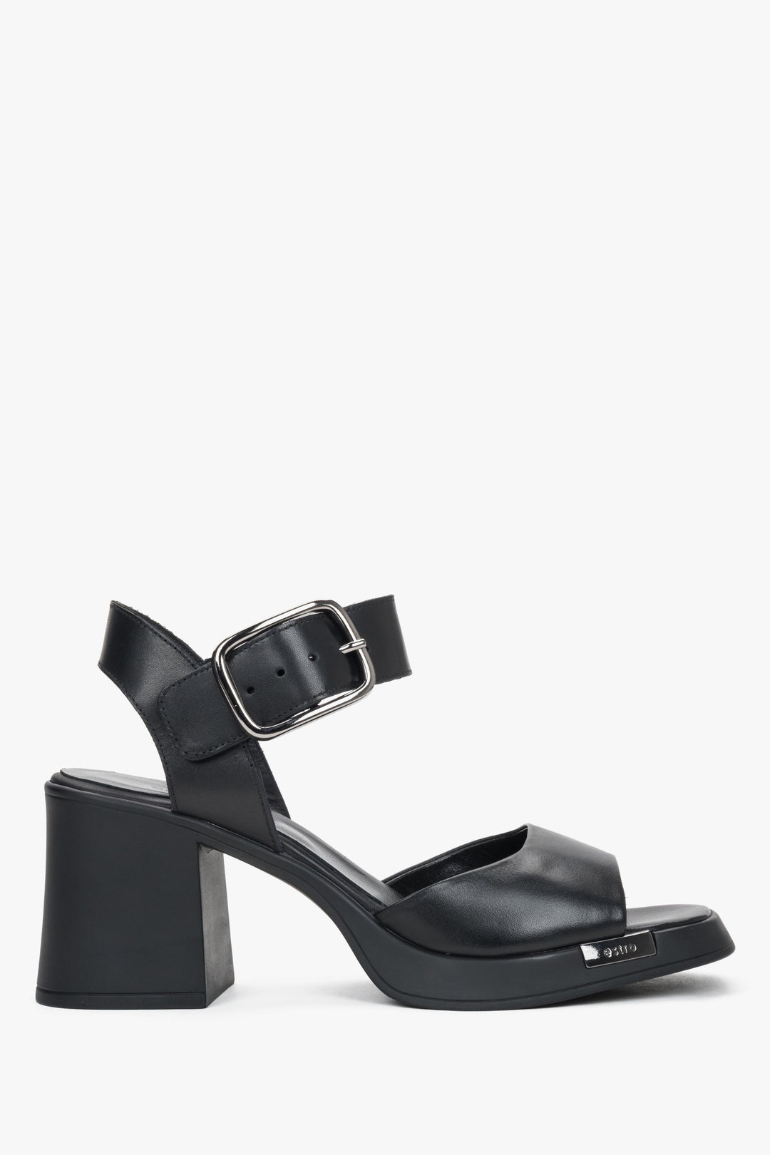 Women’s Black Leather Sandals With Stable Block Heel and Thick Straps Estro ER00119764.