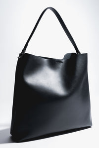 Women's Black Leather Shopper Tote Bag with Short Handle Estro ER00120572.