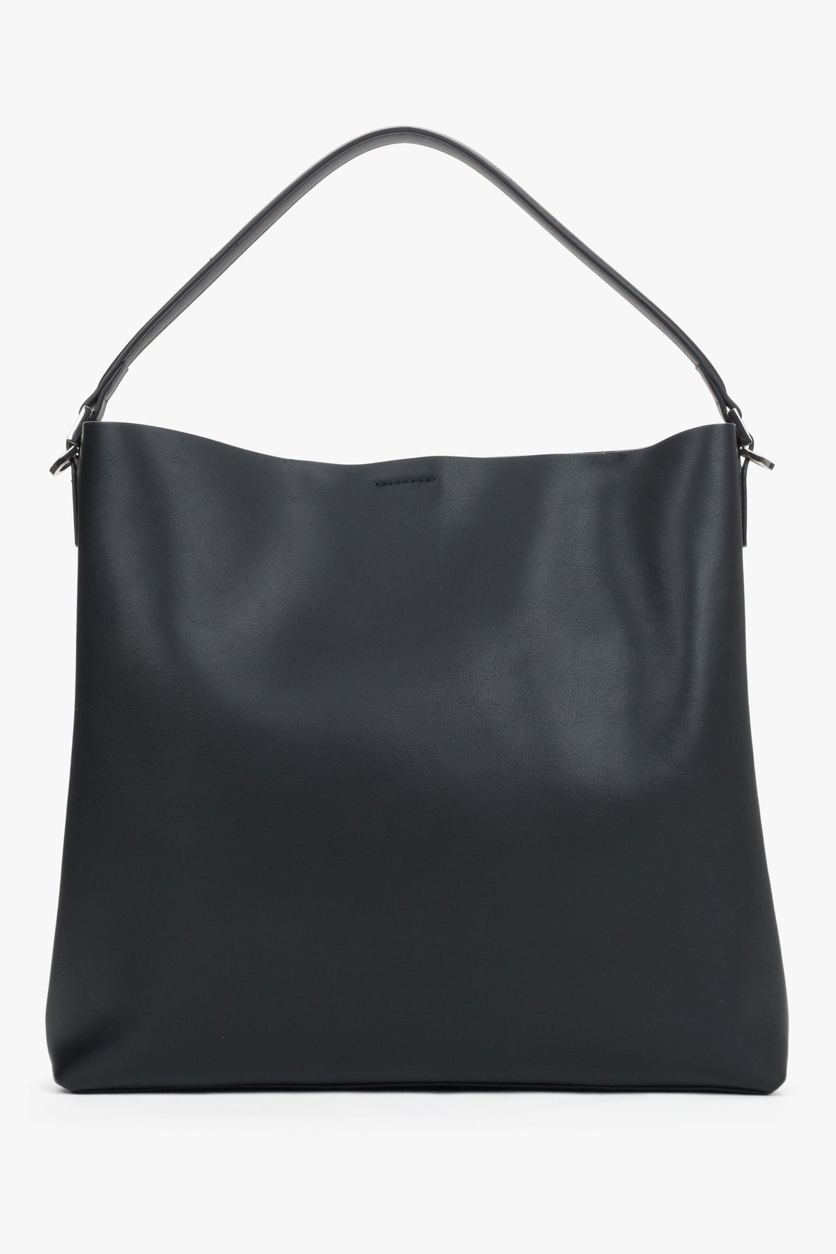 Women's black genuine leather shopper tote bag with short handles Estro.