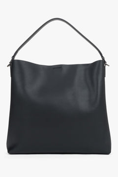 Women's black genuine leather shopper tote bag with short handles Estro.