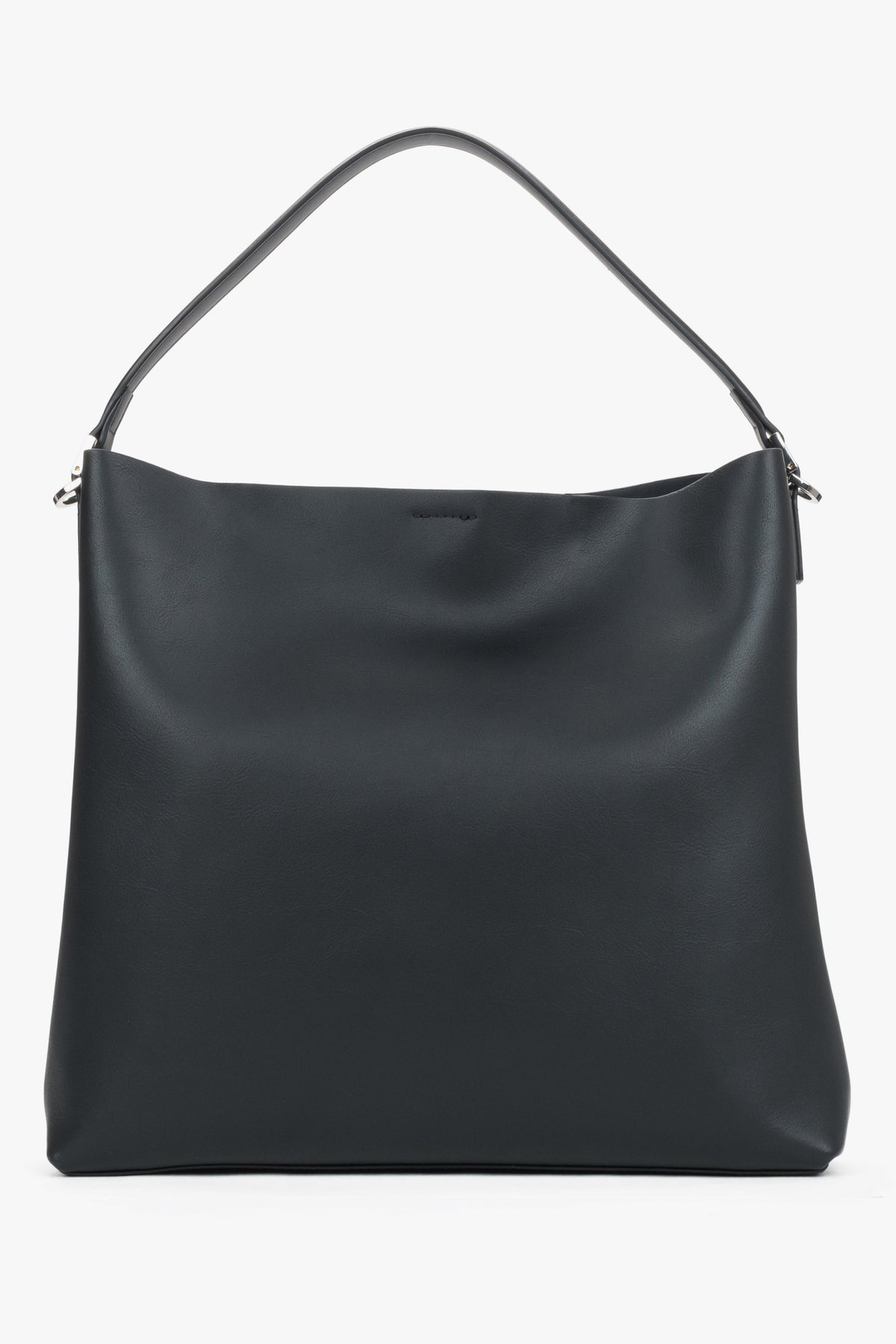 Estro - women's black genuine leather shopper tote bag with short handles.
