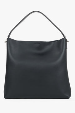 Estro - women's black genuine leather shopper tote bag with short handles.