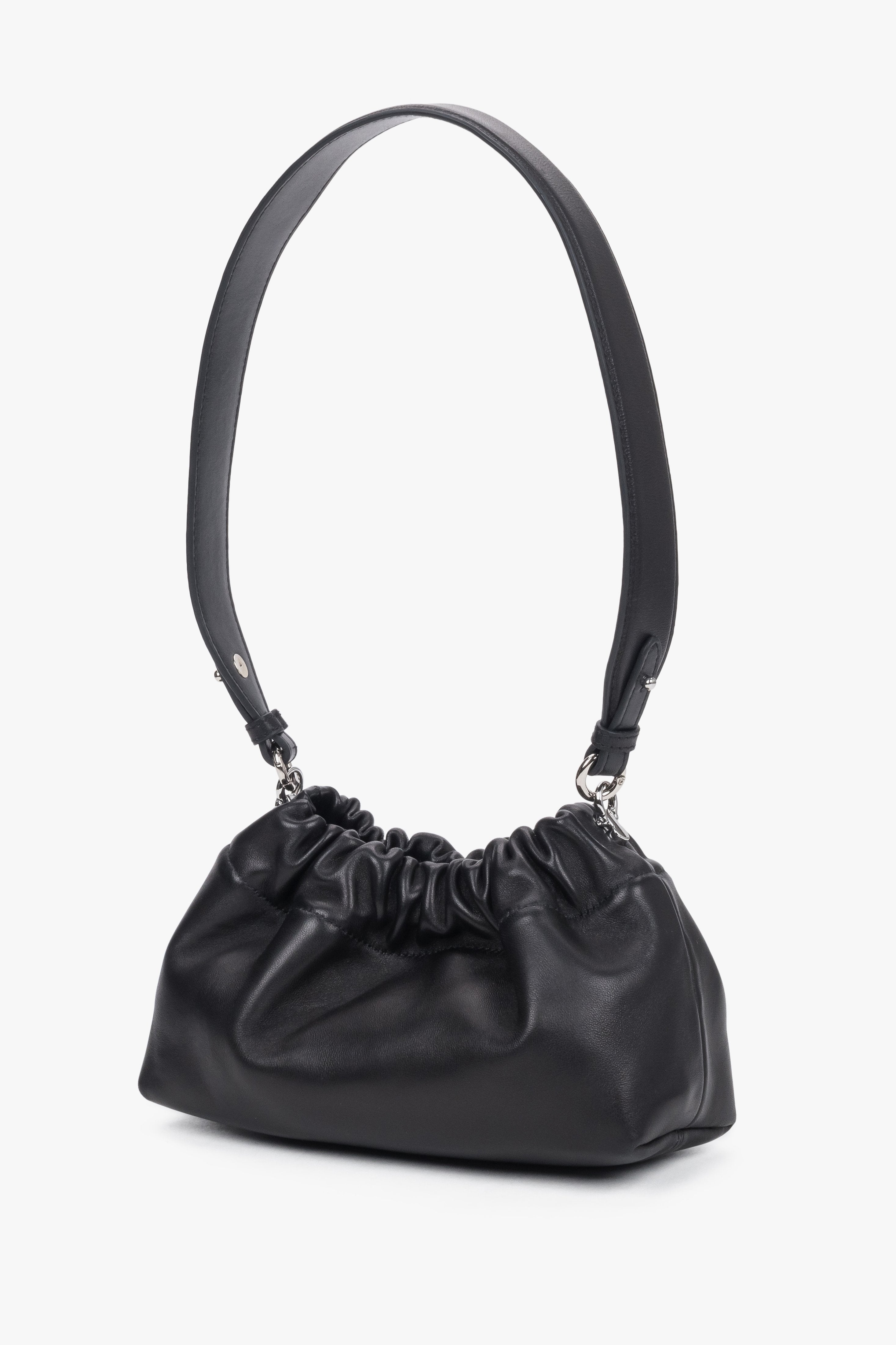 Women's black leather shoulder bag with short shoulder strap