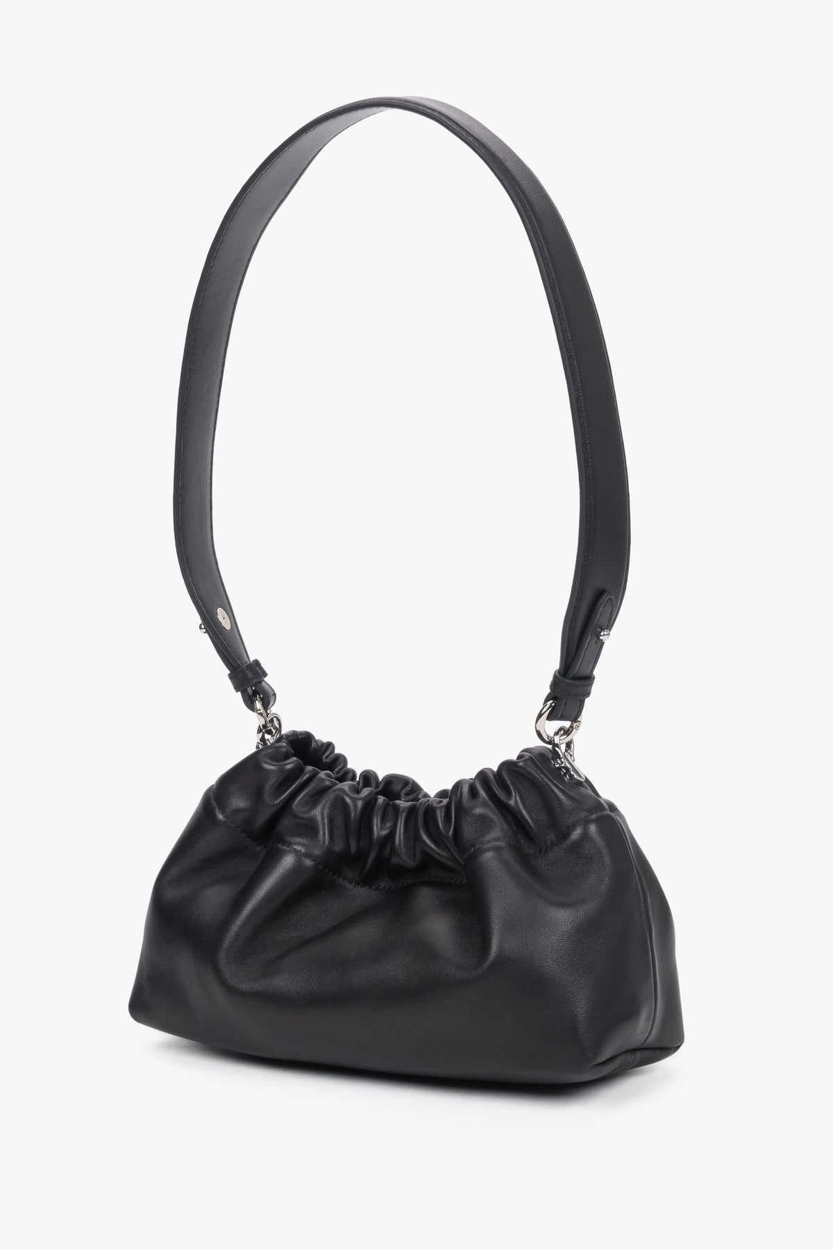 Women's black leather shoulder bag with short shoulder strap
