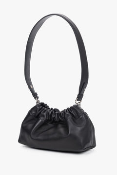 Women's black leather shoulder bag with short shoulder strap