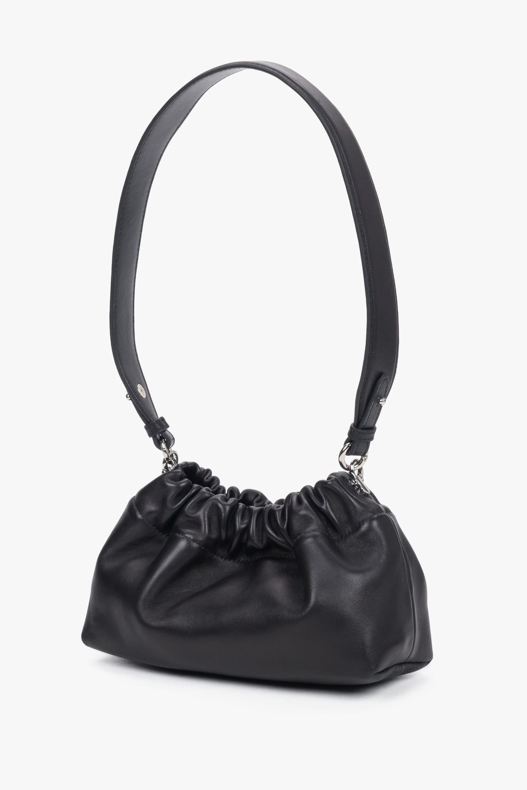 Women's black leather shoulder bag with short shoulder strap