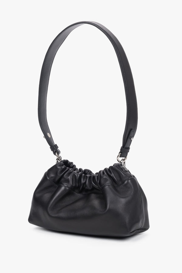 Women's black leather shoulder bag with short shoulder strap