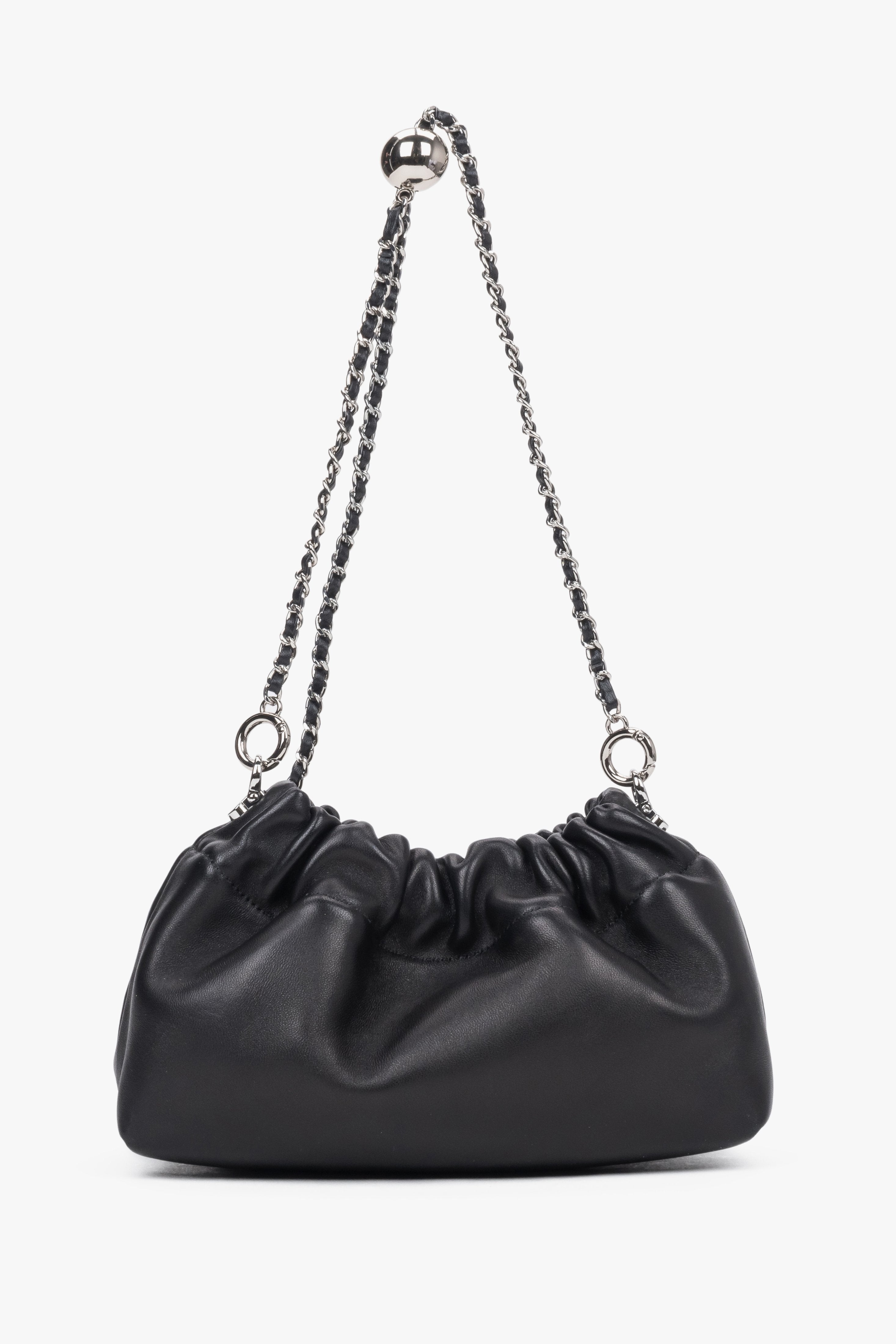Women's black leather shoulder bag with additional strap