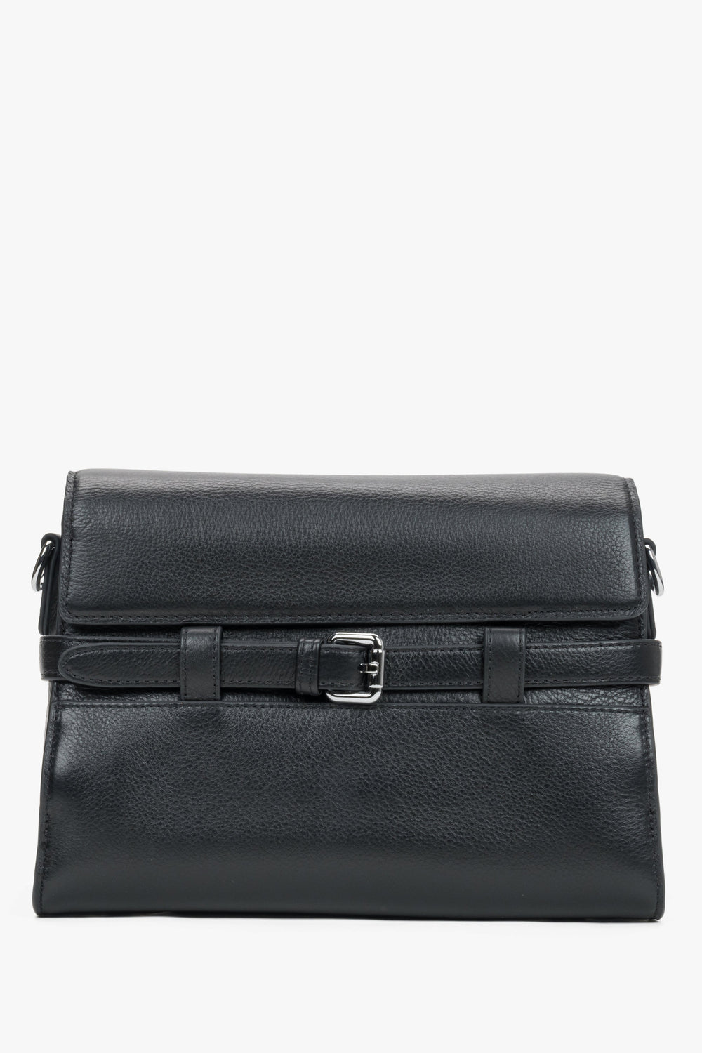 Women's black leather shoulder bag with decorative buckle by Estro