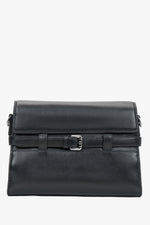 Women's black leather shoulder bag with decorative buckle by Estro