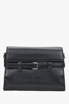 Women's black leather shoulder bag with decorative buckle by Estro