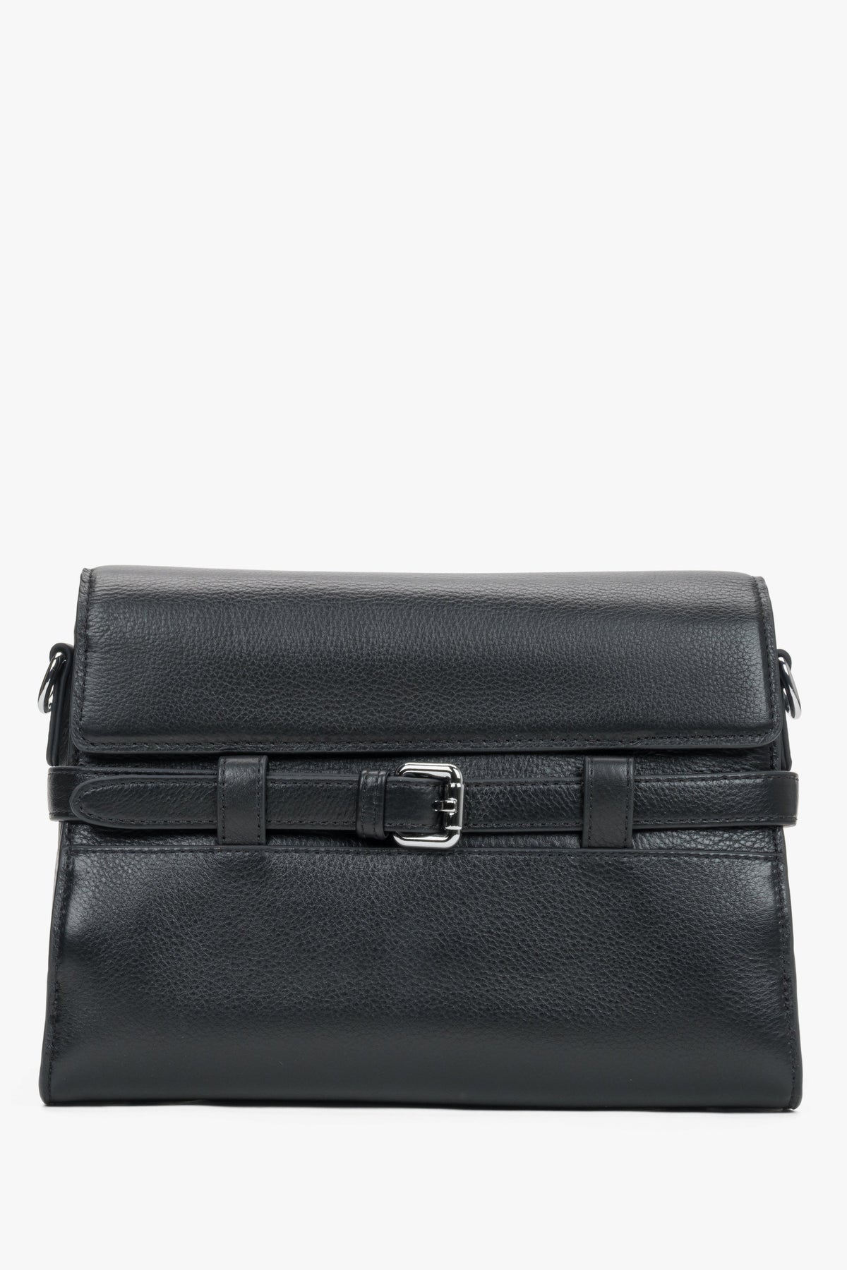 Women's black leather shoulder bag with decorative buckle by Estro