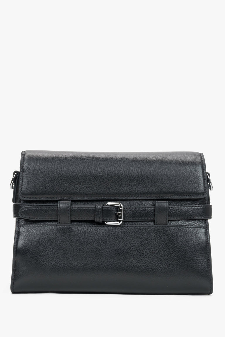 Women's black leather shoulder bag with decorative buckle by Estro