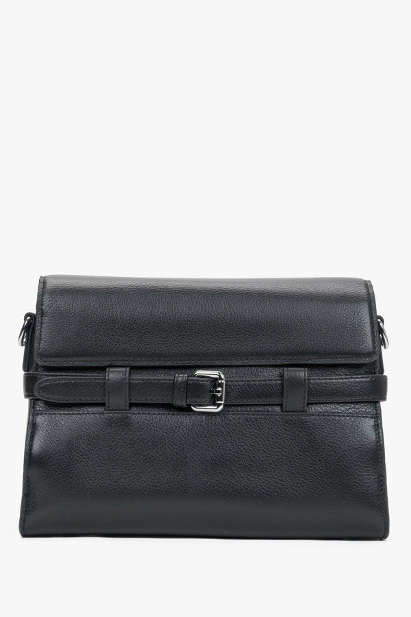 Women's black leather shoulder bag with decorative buckle by Estro