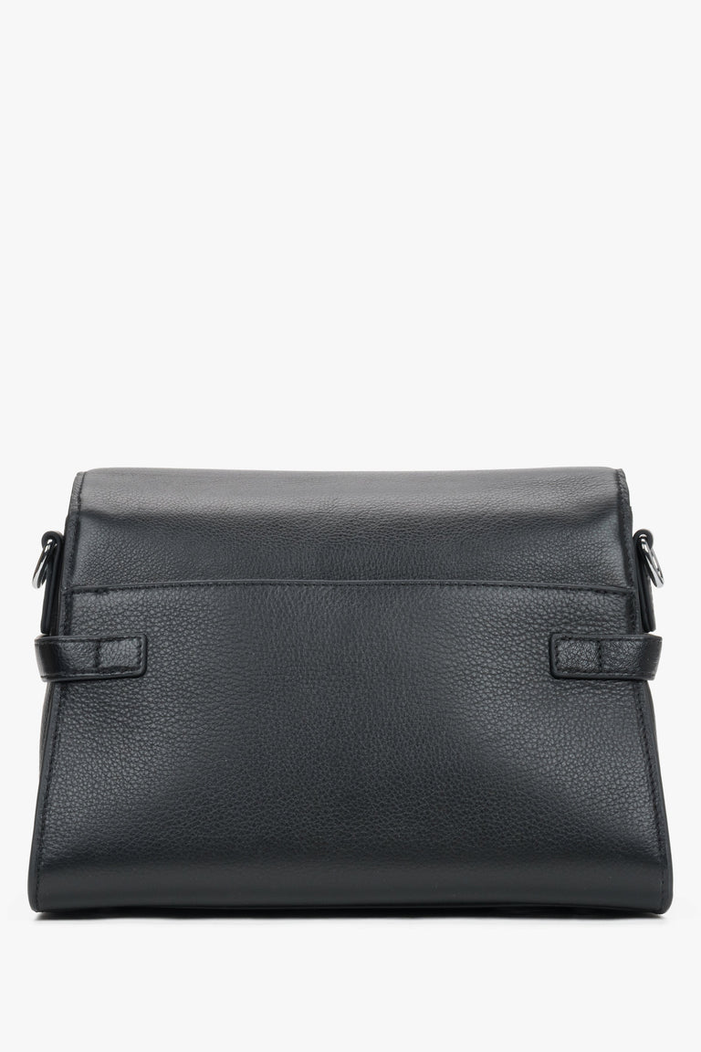 Back view of women's black leather shoulder bag by Estro