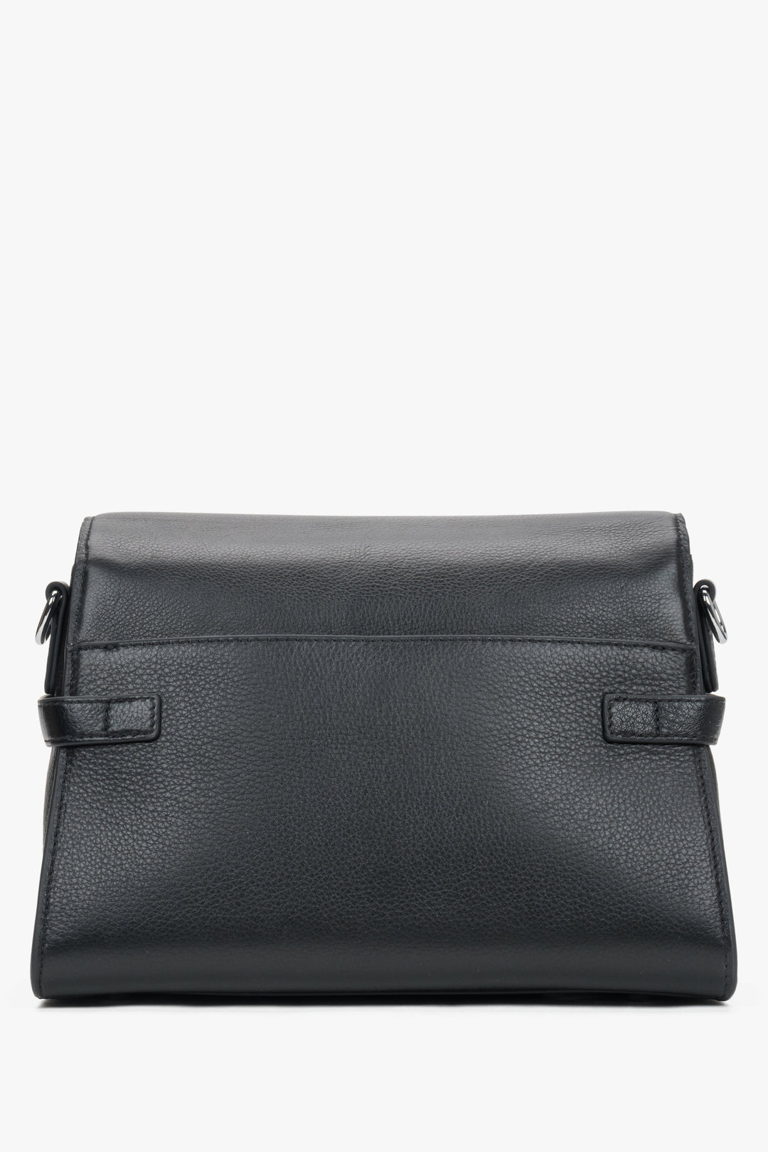 Back view of women's black leather shoulder bag by Estro