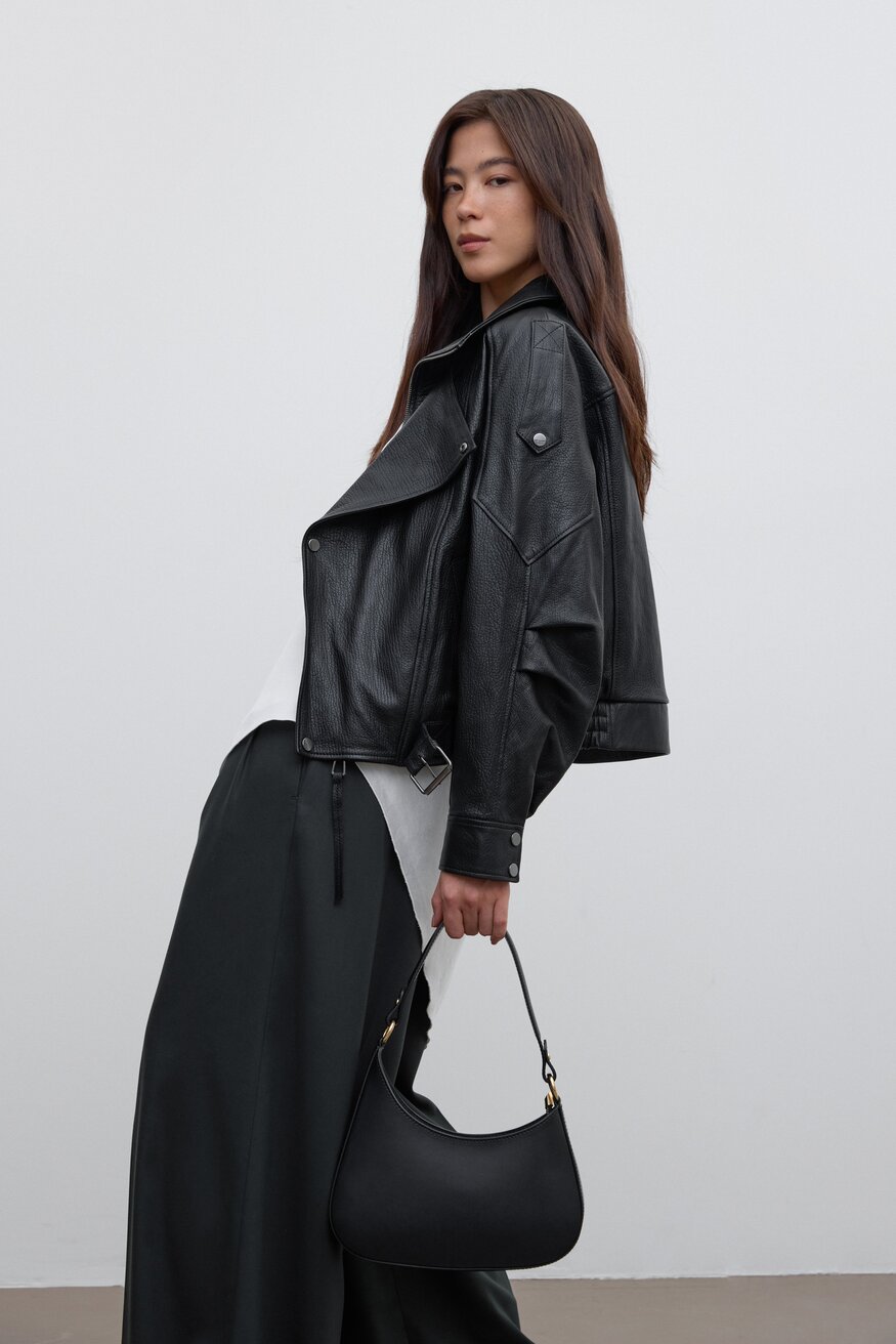Women's Black Shoulder Bag made of Italian Genuine Leather Estro ER00116374