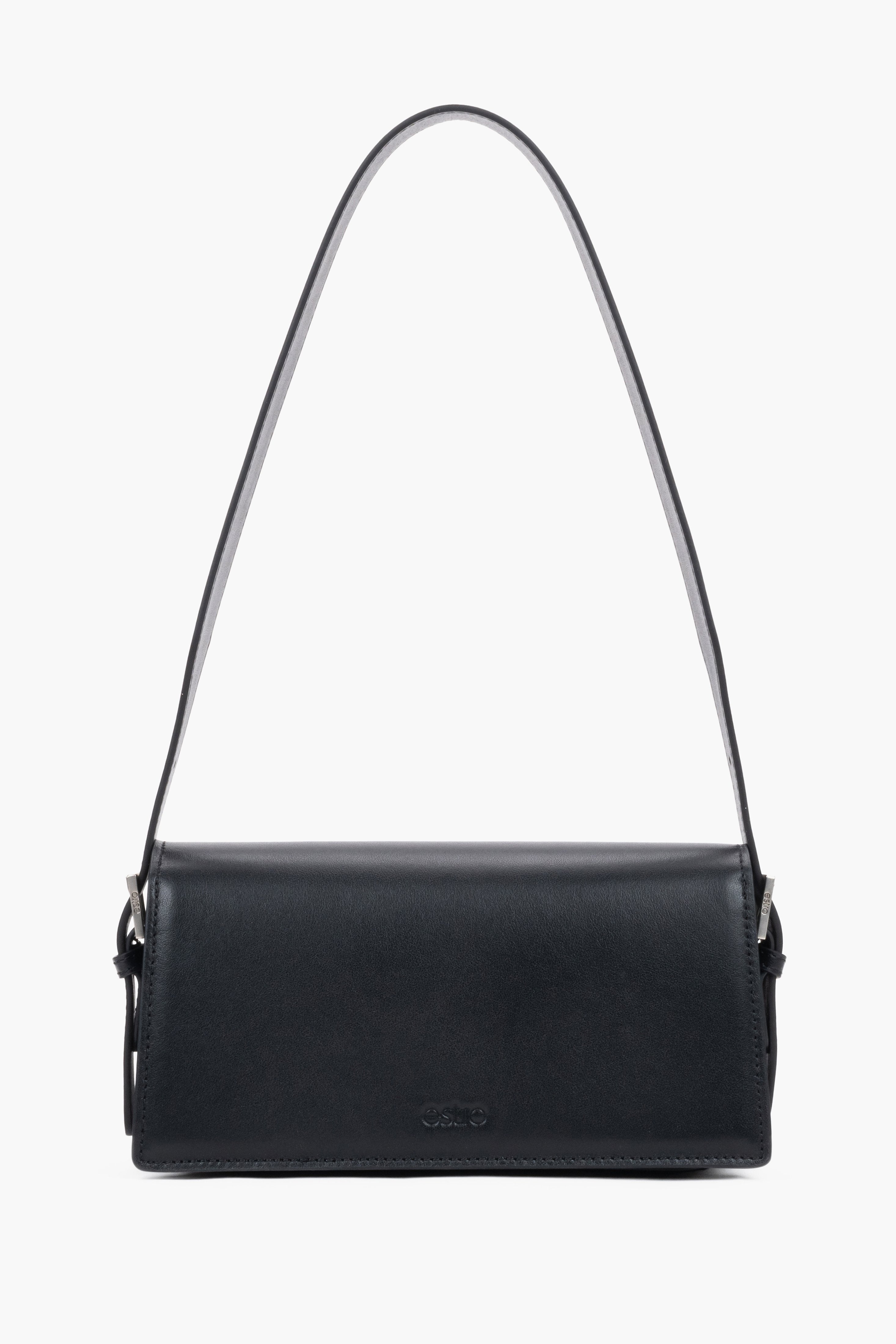 Back view of women's black leather shoulder bag by Estro