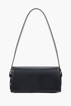 Back view of women's black leather shoulder bag by Estro