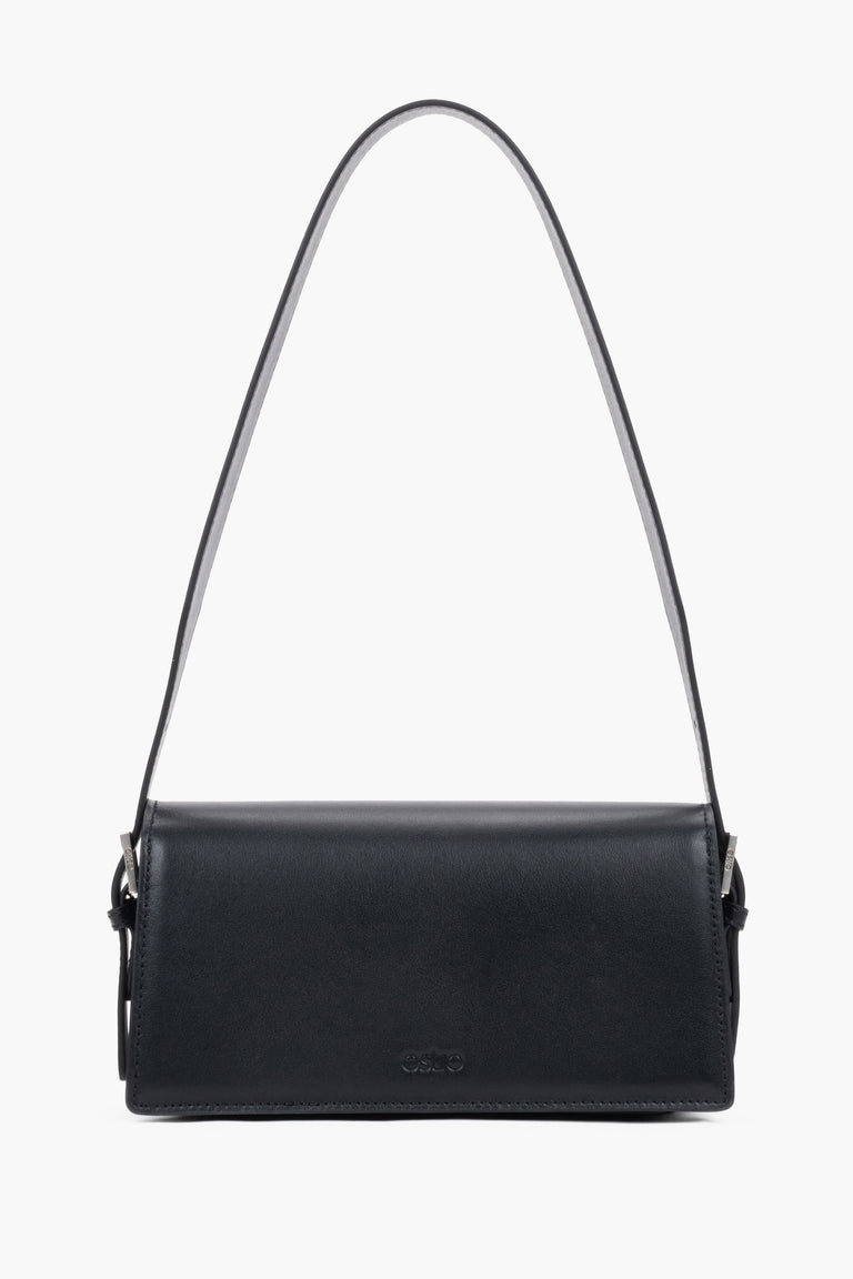 Back view of women's black leather shoulder bag by Estro