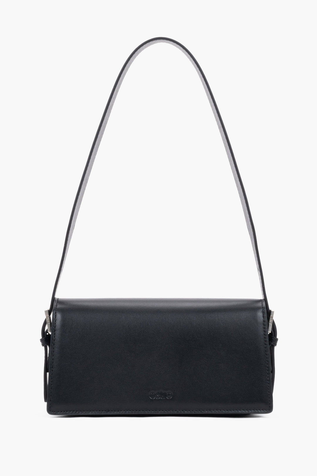 Back view of women's black leather shoulder bag by Estro