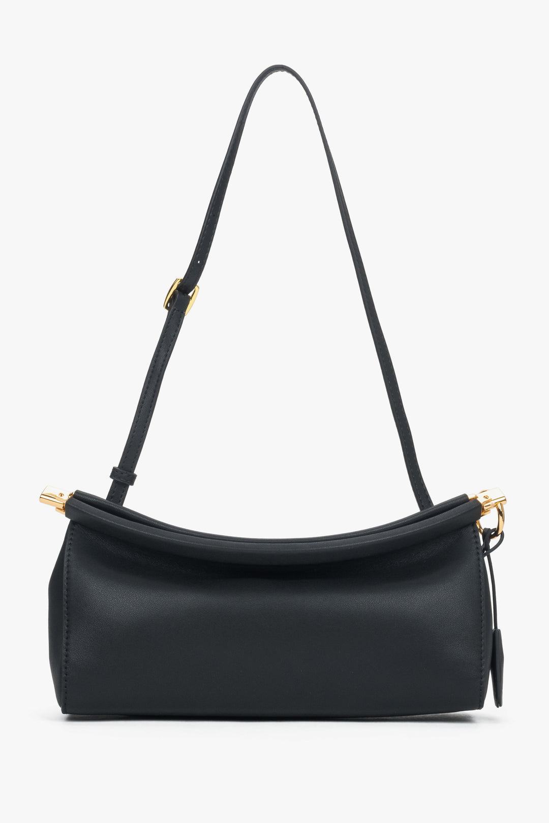 Women's Black Leather Shoulder Bag with Gold Hardware Estro ER00119003.