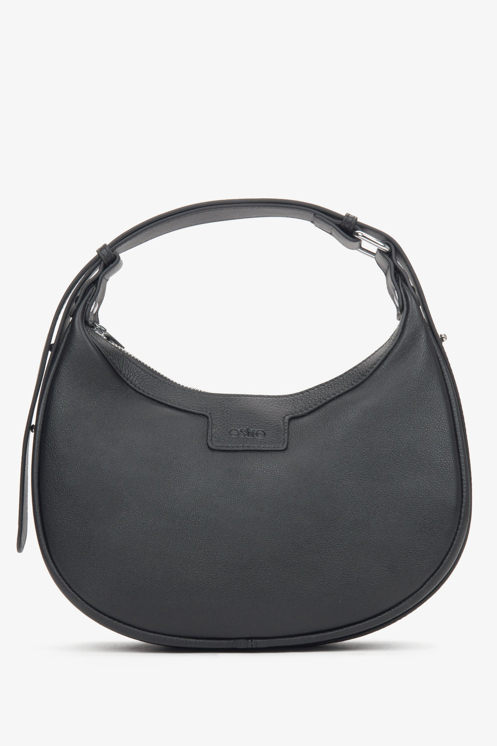 Women's Black Genuine Leather Shoulder Bag in Half-Moon Shape Estro ER00116651.