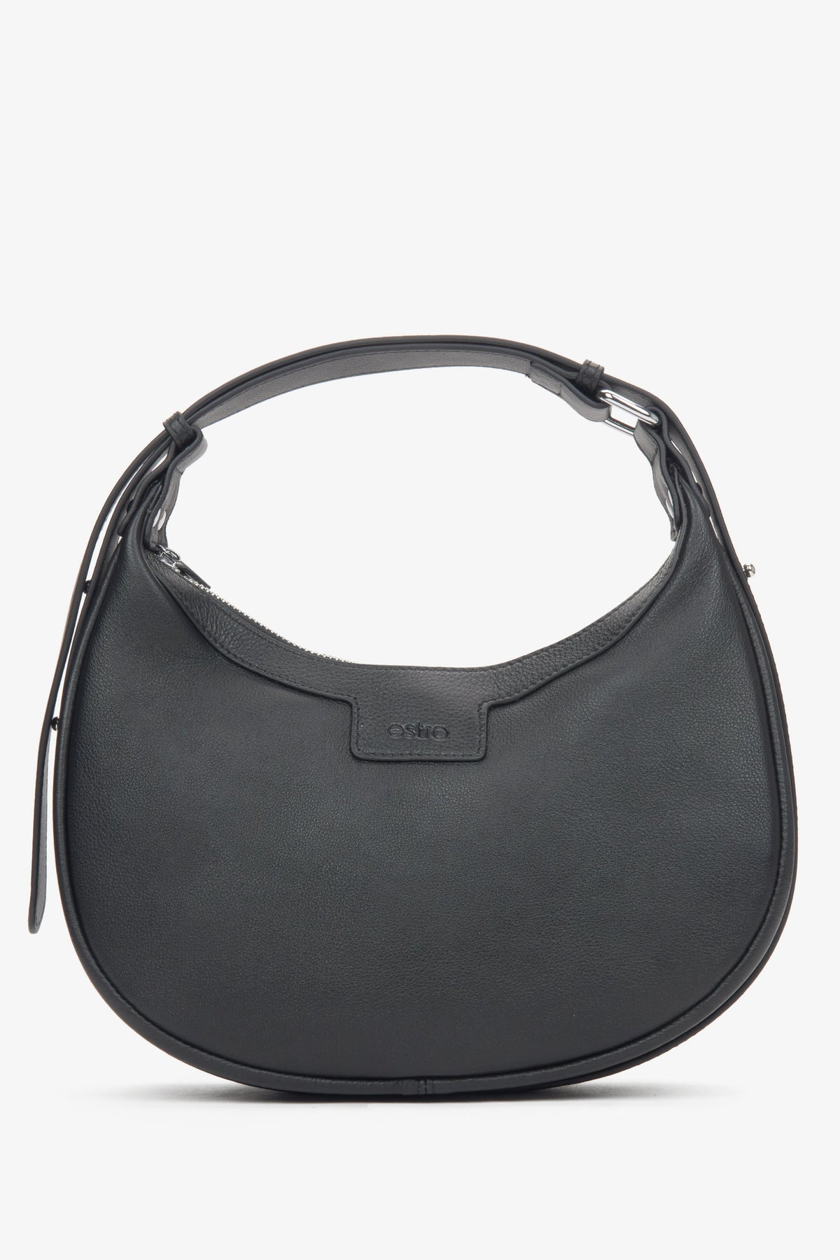 Women's Black Genuine Leather Shoulder Bag in Half-Moon Shape Estro ER00116651.