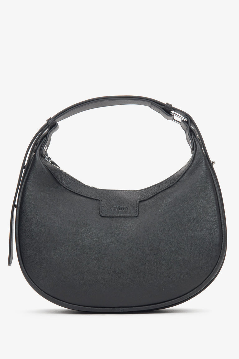 Women's Black Genuine Leather Shoulder Bag in Half-Moon Shape Estro ER00116651.