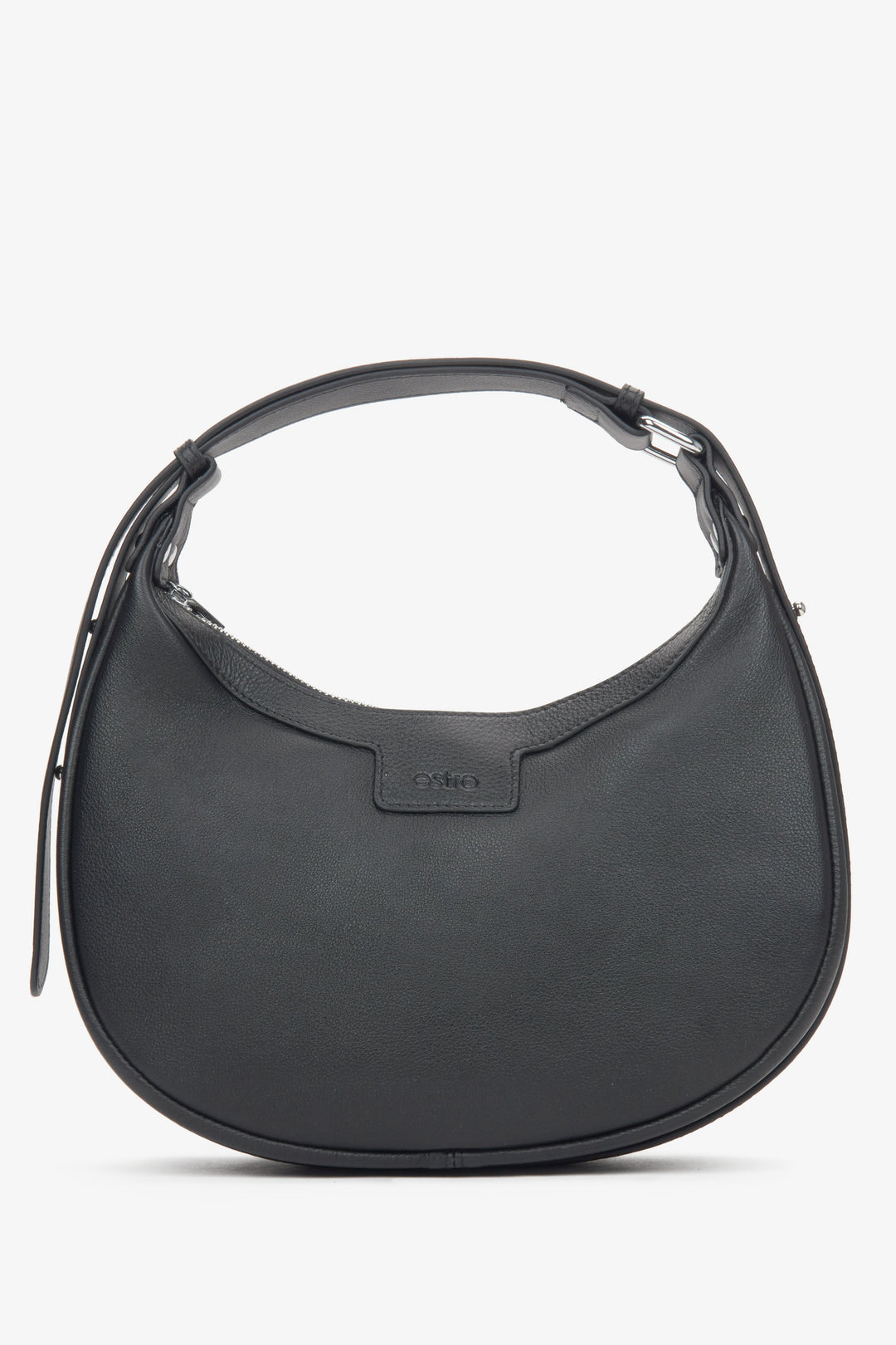 Women's Black Genuine Leather Shoulder Bag in Half-Moon Shape Estro ER00116651.
