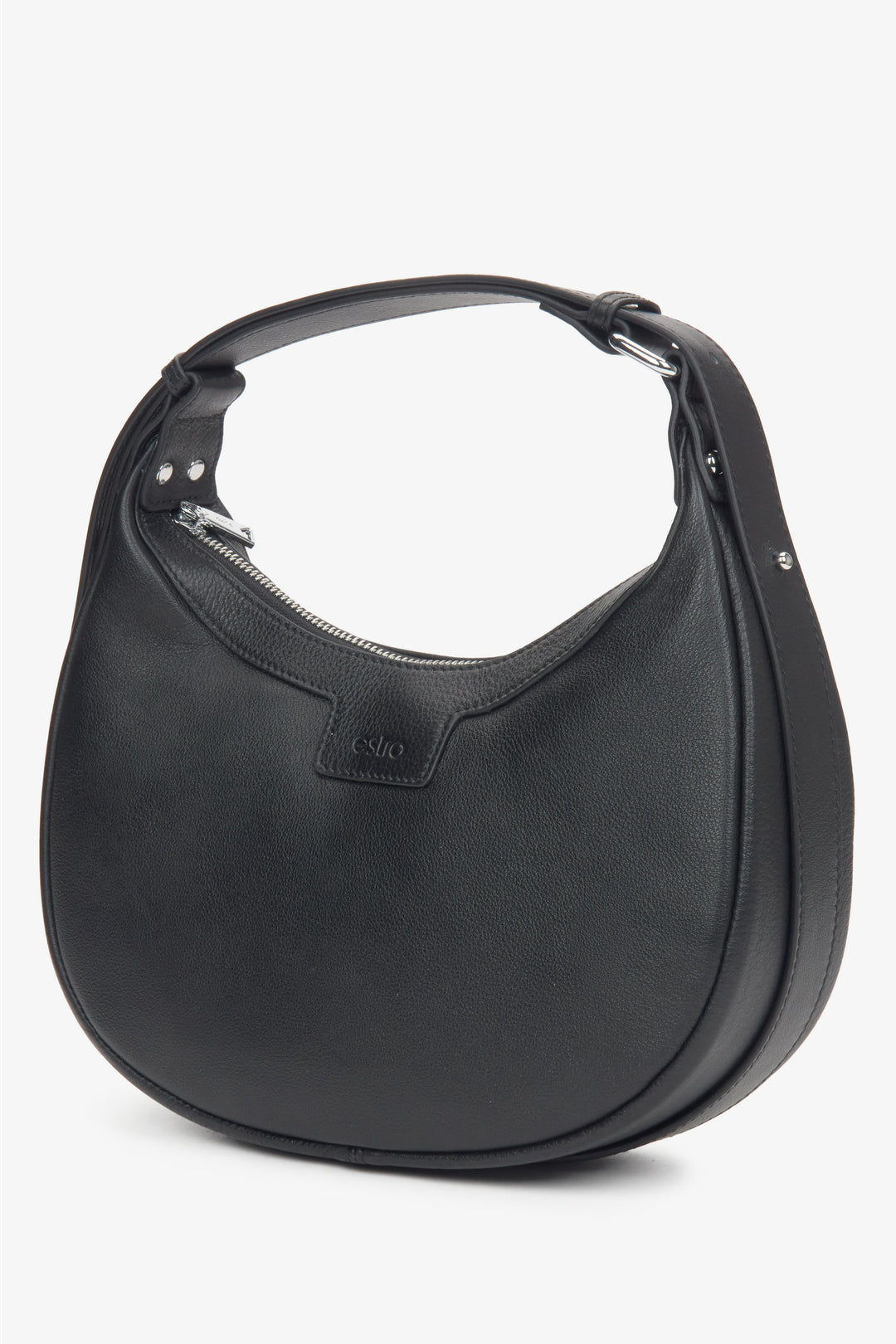 Women's black shoulder bag in half-moon shape made of genuine leather Estro.