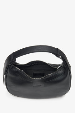Women's shoulder bag in half-moon shape, black, made of genuine leather, Estro.
