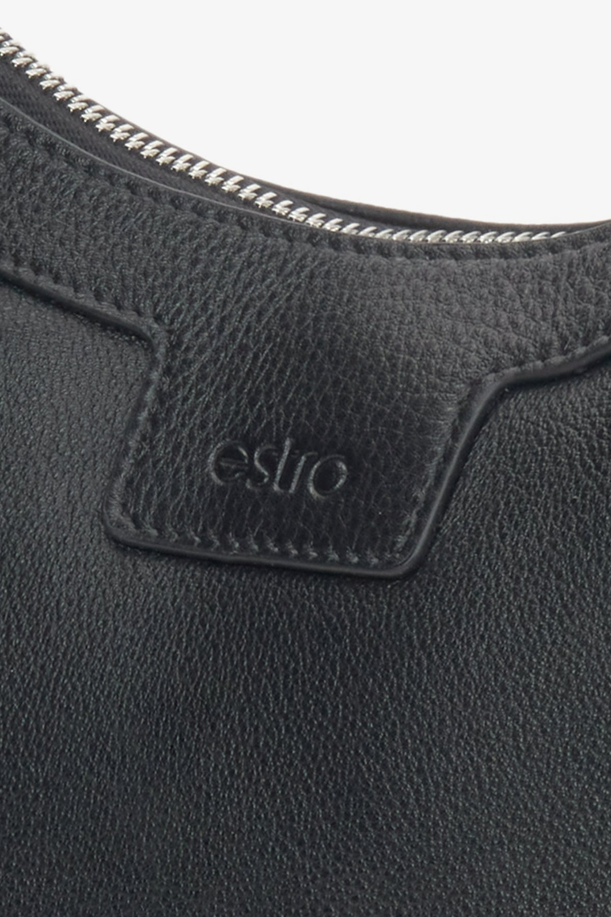 Women's black shoulder bag Estro, in half-moon shape, made of genuine leather.