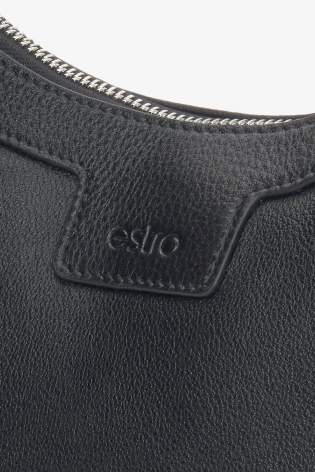 Women's black shoulder bag Estro, in half-moon shape, made of genuine leather.