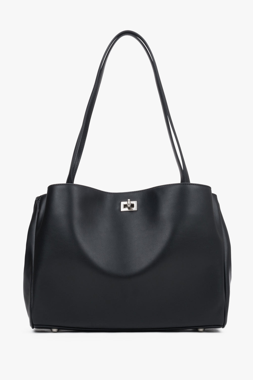 Women's black leather shoulder bag with long handles by Estro