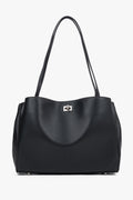 Women's black leather shoulder bag with long handles by Estro
